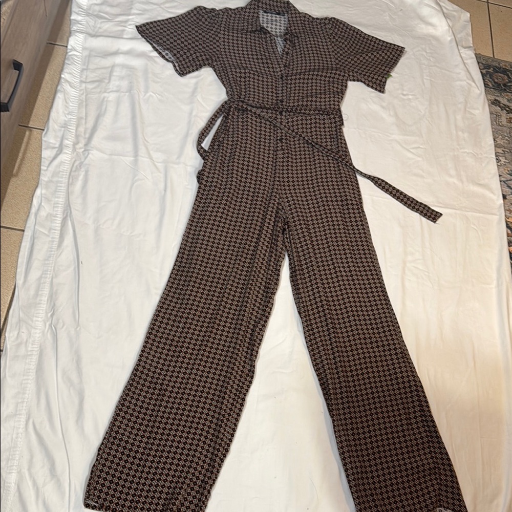 NASTYGAL Brown Houndstooth Jumpsuit
